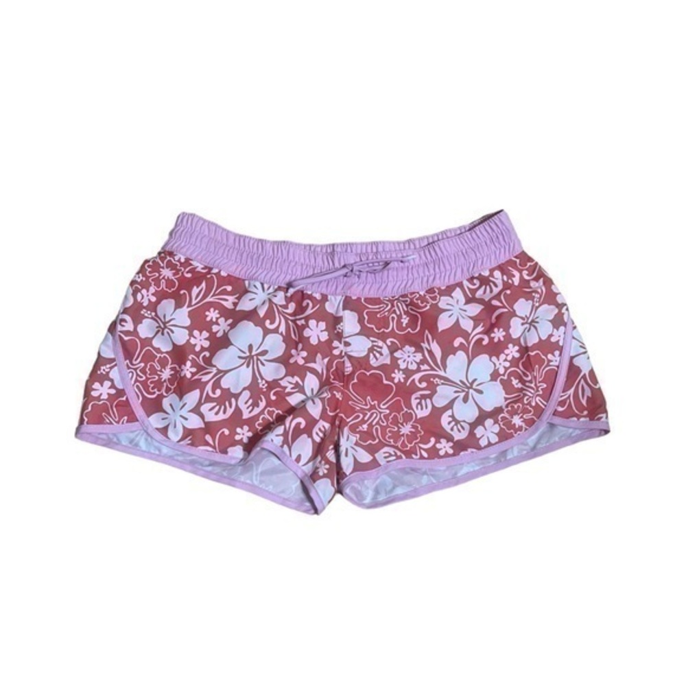 Floral Athletic Board Shorts - Coral with White Flowers- Size Small - EU C